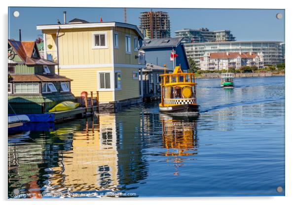 Water Taxis Blue Houseboats Victoria Canada Acrylic by William Perry