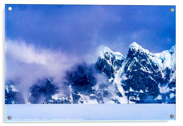 Showshoers Hikers Snow Mountains Damoy Point Antarctica Acrylic by William Perry