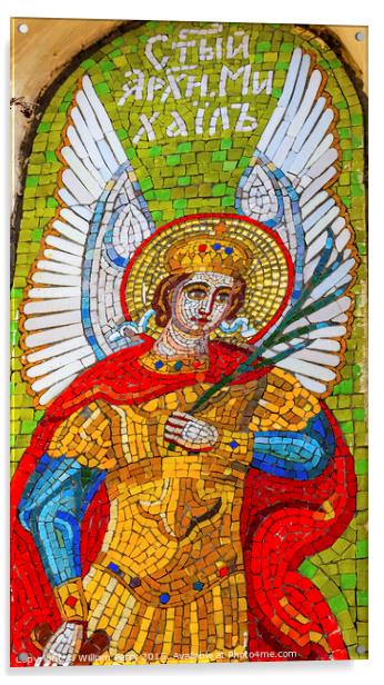 Saint Miichael Angel Mosaic Lavra Cathedral Kiev Ukraine Acrylic by William Perry