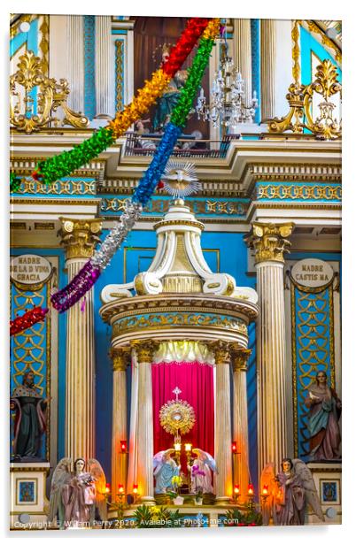 Colorful Basilica Altar Church of Immaculate Concepcton Puebla M Acrylic by William Perry