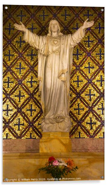 Jesus Statue Flowers Mission Dolores San Francisco California Acrylic by William Perry