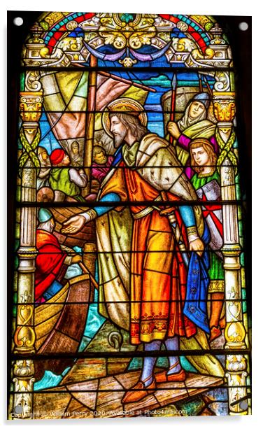 Crusades Stained Glass King Saint Louis Cathedral New Orleans Lo Acrylic by William Perry