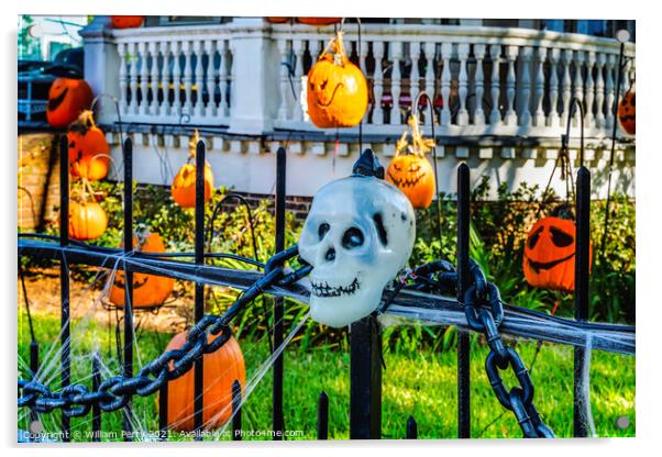 Halloween Decorations Gate Garden District New Orleans Louisiana Acrylic by William Perry