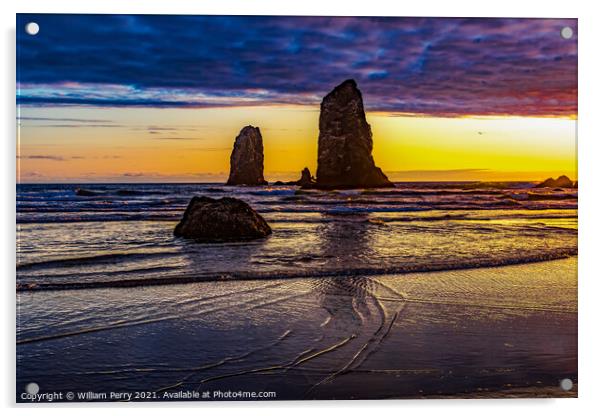 Colorful Sunset Sea Stacks Canon Beach Oregon Acrylic by William Perry