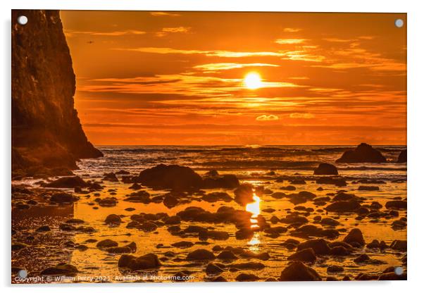 Colorful Sunset Low Tide Pool Canon Beach Oregon Acrylic by William Perry