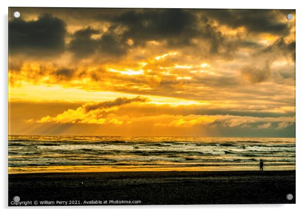Walking Colorful Sunset Ocean Canon Beach Oregon Acrylic by William Perry