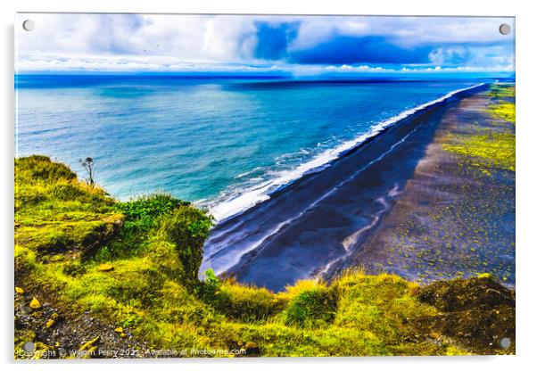 Green Cliff Waves Peebles Dyrholaey Park Reynisfjara Black Sand Acrylic by William Perry