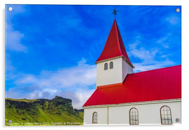 Vikurkirkja Lutheran Church Vik I Myrdal Iceland Acrylic by William Perry