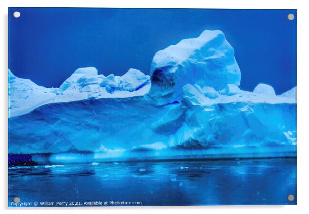 Snowing Blue Iceberg Reflection Paradise Bay Antarctica Acrylic by William Perry