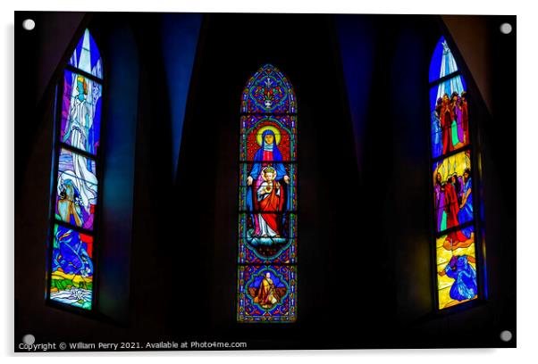 Colorful Mary Jesus Stained Glass Basilica Notre Dame Cathedral  Acrylic by William Perry