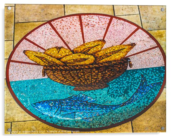 Colorful Bread Fish Mosaic Notre Dame Cathedral Tahiti Acrylic by William Perry