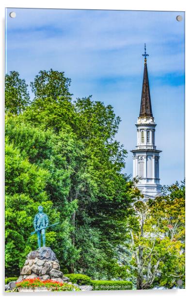 Minuteman Patriot Statue Church Battle Green Common Lexington Ma Acrylic by William Perry