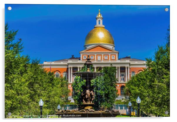 Brewer Fountain Golden Dome State House Boston Massachusetts Acrylic by William Perry