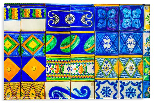 Colorful Talavera Ceramic Tiles Native Decorations Puebla Mexico Acrylic by William Perry