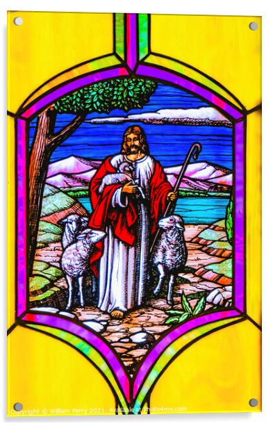 Jesus Shepherd Lambs Stained Glass Mission San Jose del Cabo Me Acrylic by William Perry