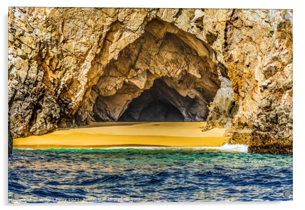 Rock Cave Beach Near The Arch Cabo San Lucas Mexico Acrylic by William Perry