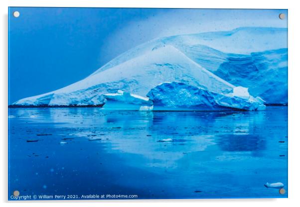 Snowing Blue Glacier Snow Mountains Paradise Bay Antrarctica Acrylic by William Perry