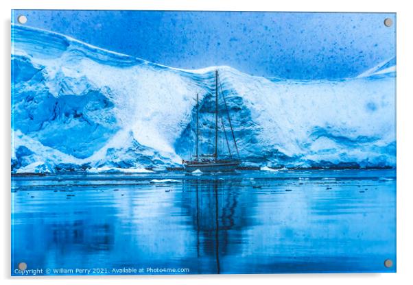 Sailboat Icebergs Glacier Snow Mountains Paradise Bay Antarctica Acrylic by William Perry