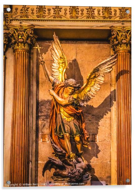 Saint Michael Statue Metropolitan Cathedral Basilica Santiago Ch Acrylic by William Perry