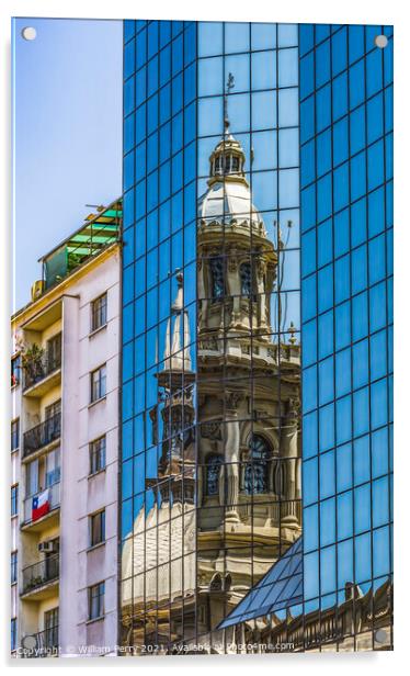 Reflection Metropolitan Cathedral Glass Buildings Santiago Chile Acrylic by William Perry