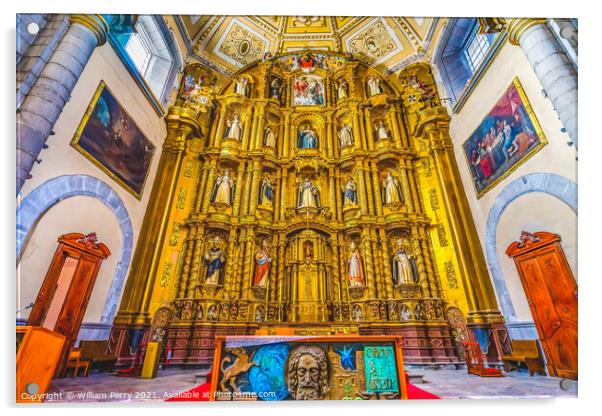 Altar Templo Santa Domingo Church Basilica Puebla Mexico Acrylic by William Perry