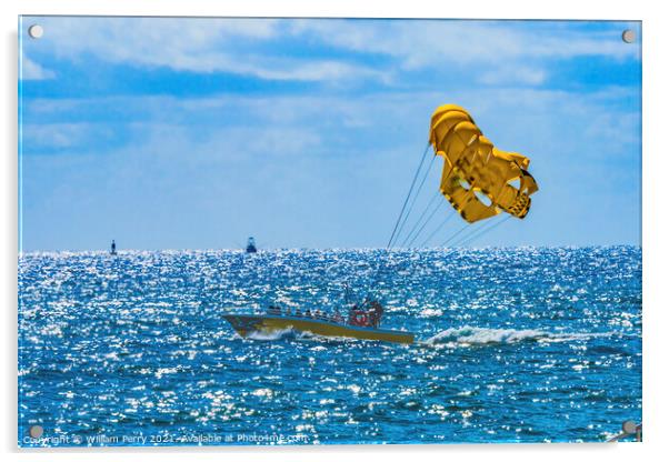 Motorboat Parasailing Blue Ocean Fort Lauderdale Florida Acrylic by William Perry