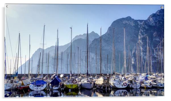 Mooring boats at the marina in Riva del Garda Italy Acrylic by Alfred S. Sikula