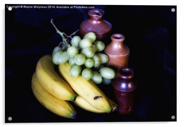 Stone Bottles & Fruit Acrylic by Wayne Molyneux