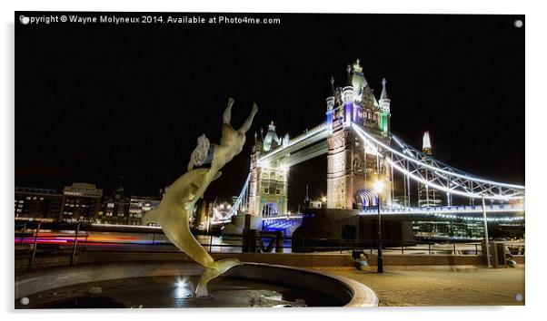 Girl & Dolphin at Tower Bridge Acrylic by Wayne Molyneux