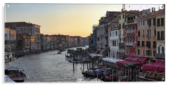 Venice, Italy - Wide angle panorama of famous Canal Grande. Colorful spring view from Rialto Bridge, Picturesque morning seascape of Adriatic Sea. Traveling concept background Acrylic by Arpan Bhatia