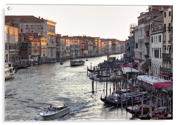 Venice, Italy  Wide angle view of famous Canal Grande. Colorful spring view from Rialto Bridge, Picturesque morning seascape of Adriatic Sea. Traveling concept background Acrylic by Arpan Bhatia
