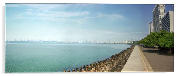 Panoramic shot of modern building by the seacoast of mumbai, India Acrylic by Arpan Bhatia