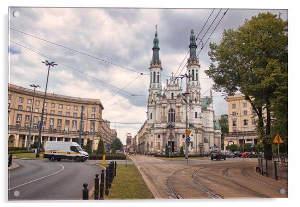 Warsaw, Poland - June 01, 2017: Church of the Holiest Saviour, plac Zbawiciela, Saviour Square, Srodmiescie Poludniowe located in Central Europe against cloudy sky Acrylic by Arpan Bhatia