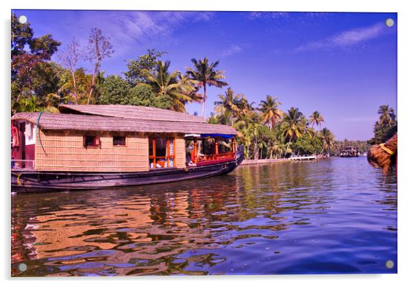 House boat in a the city of Kerala back waters in India Acrylic by Arpan Bhatia