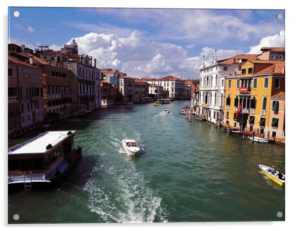 Venice, Italy: View of a canal with boats between italian architecture against dramatic clouds Acrylic by Arpan Bhatia