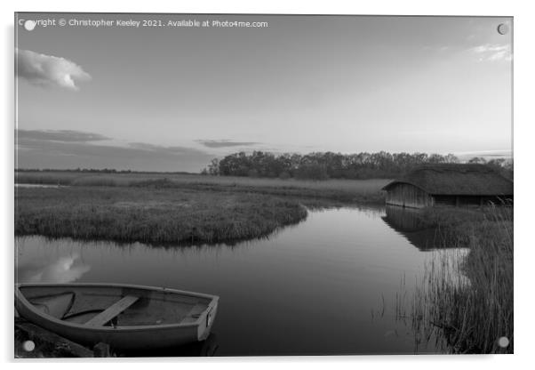 Black and white Hickling Broad Acrylic by Christopher Keeley