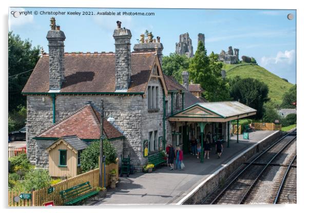 Corfe Castle railway station Acrylic by Christopher Keeley