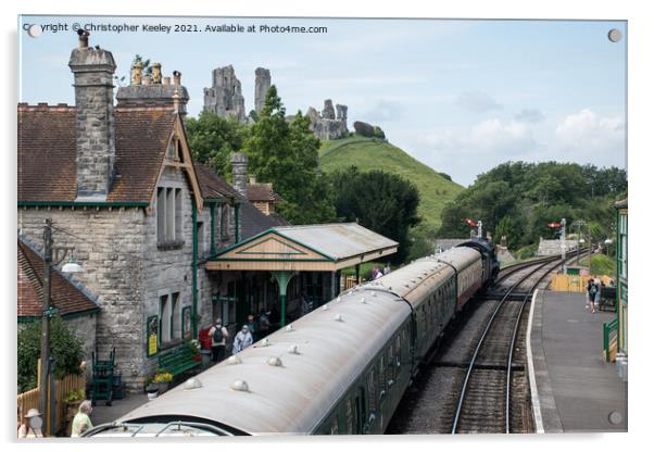 A steam train at Corfe Castle Acrylic by Christopher Keeley