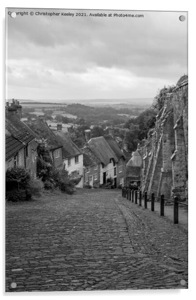 Gold Hill, Shaftesbury in monochrome Acrylic by Christopher Keeley