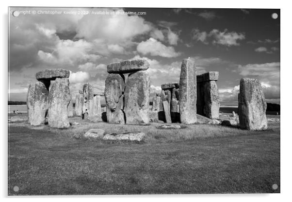 Cloudy skies over Stonehenge in black and white Acrylic by Christopher Keeley