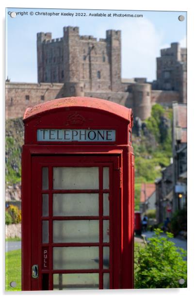 Telephone box at Bamburgh Castle Acrylic by Christopher Keeley