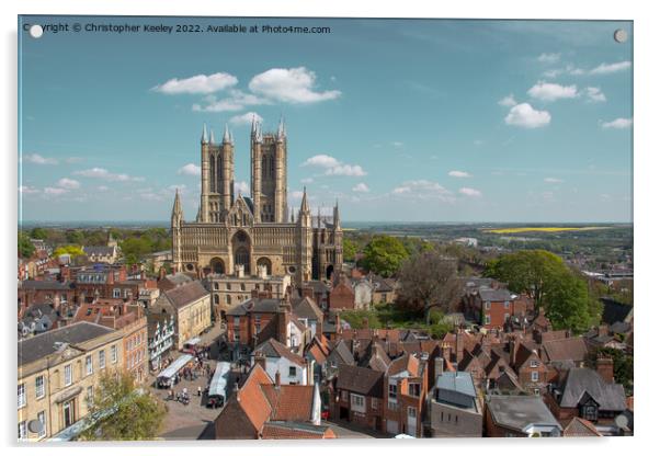 Blue, cloudy skies over Lincoln Cathedral Acrylic by Christopher Keeley