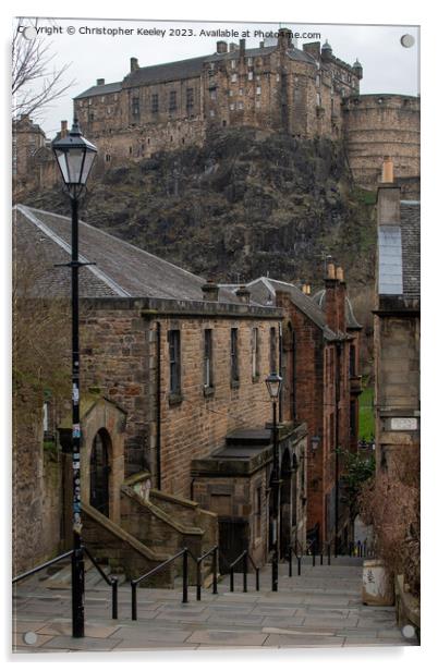 Classic Edinburgh Castle view from The Vennel Acrylic by Christopher Keeley