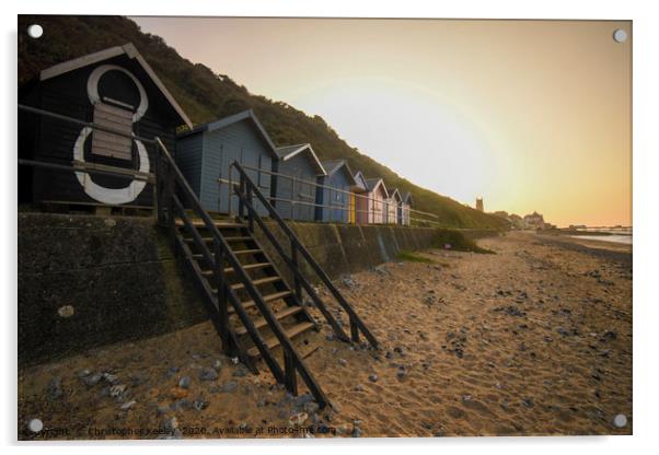 Sunset over Cromer beach huts Acrylic by Christopher Keeley