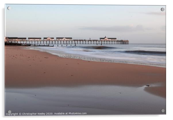 Southwold beach and pier Acrylic by Christopher Keeley
