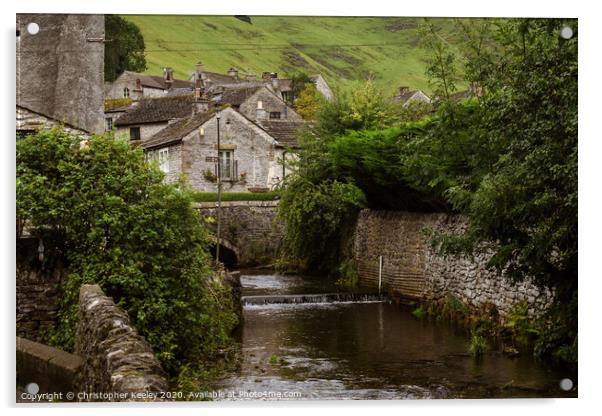 Castleton stream and cottages Acrylic by Christopher Keeley