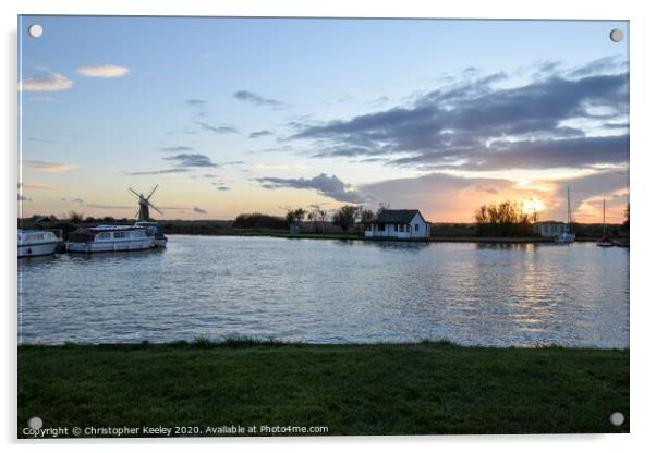 Sunset at Thurne Acrylic by Christopher Keeley