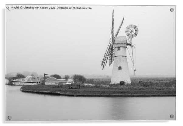 Monochrome Thurne Mill Acrylic by Christopher Keeley
