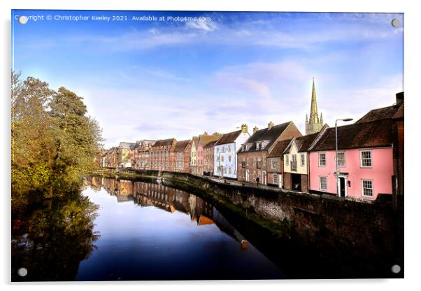 Norwich quayside and cathedral digital art Acrylic by Christopher Keeley