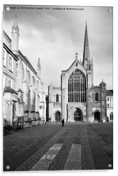Monochrome Norwich Cathedral Acrylic by Christopher Keeley